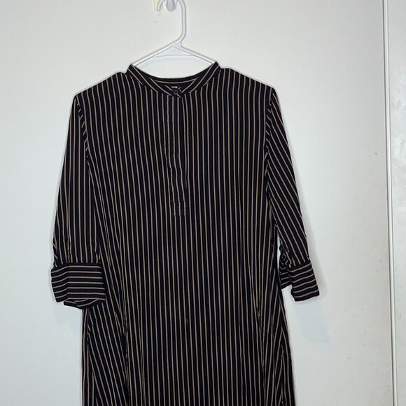 Unqilo Womens Striped Long Sleeve Midi Shirt Dress Navy/Beige M - Picture 3 of 9